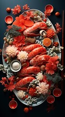 An array of food 
on a table in the style of chinese new year. Food illustration