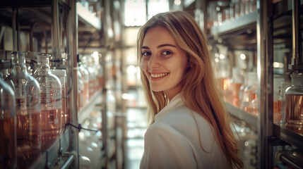Smiling female scientist in laboratory