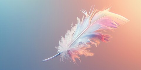 A feather is shown in a colorful and abstract style