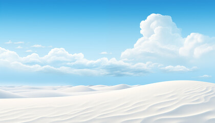 Blue sky with white clouds over the sandy desert.