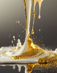 滴る抽象的な金と白の液体