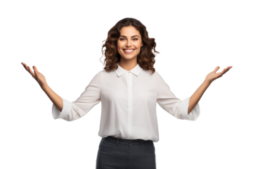 woman on white background makes emotional gestures with hands this png file with an isolated cutout object on a transparent background