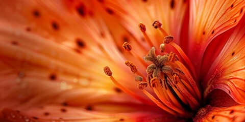 A close up of a flower with a red center and orange petals