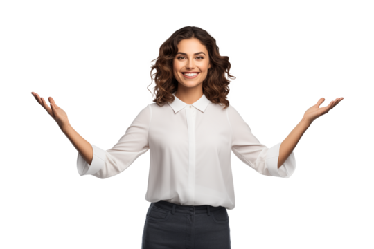 woman on white background makes emotional gestures with hands this png file with an isolated cutout object on a transparent background 