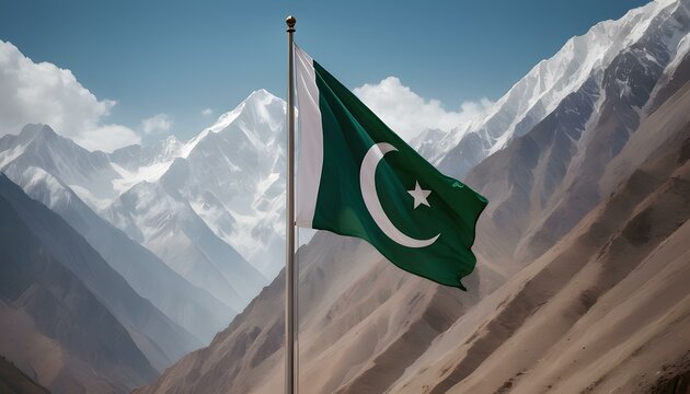 Pakistan flag waving on mountain 