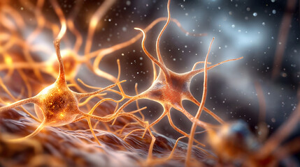 System neuron of brain with synapses and electrical activity. Generative AI