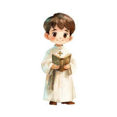 cute kid priest vector illustration in watercolour style