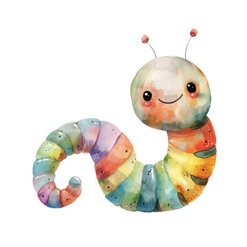 cute worm vector illustration in watercolour style