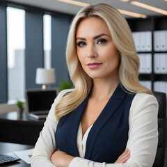 portrait of successful business woman inside office standing with arms crossed