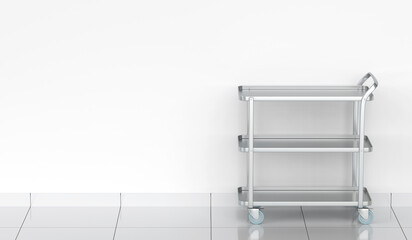 Empty silver food serving cart