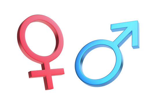 Metal red female and blue male gender symbols