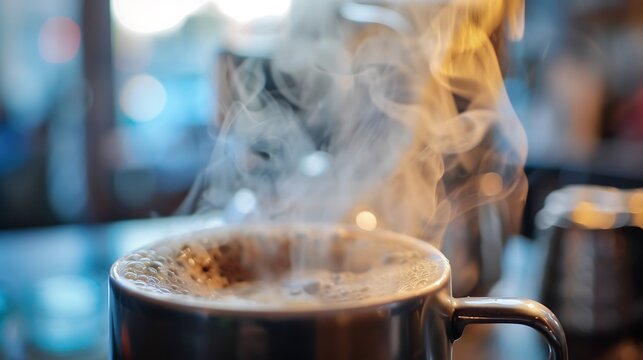 A pot of coffee brewing with steam rising from the top