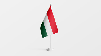 Hungary national flag on stick isolated on white background. Realistic flag illustration