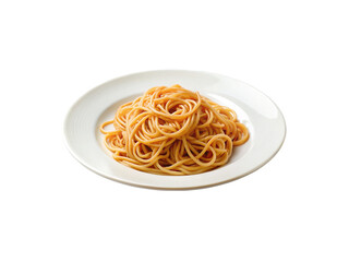 Plate of spaghetti with parsley on transparent background, top view