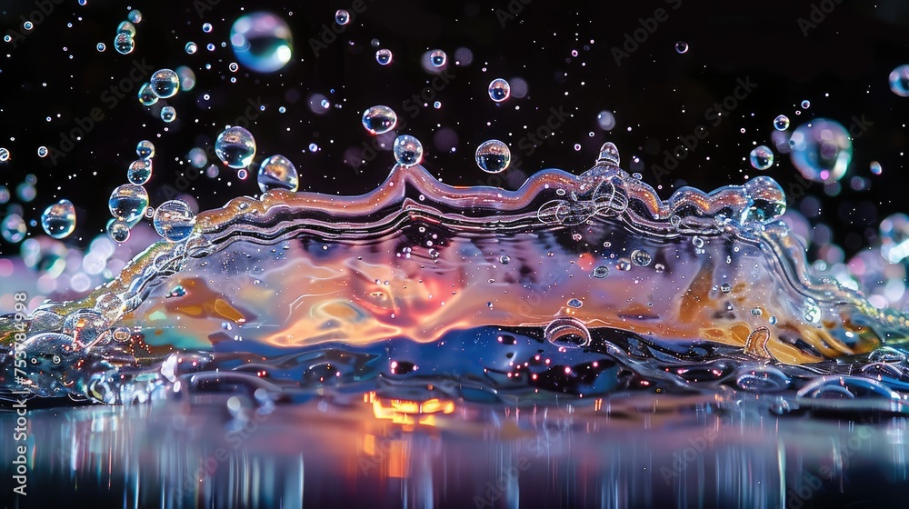Aufkleber liquid iridescent splash on black background. generative ai.