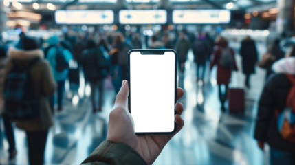 a curious tourist stands clutching a smartphone with a blank, white screen in a foreign city 