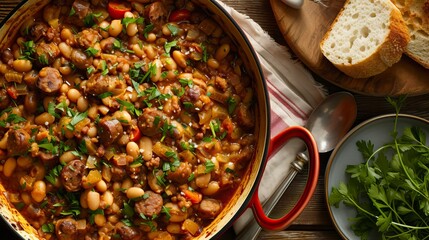 Italian Sausage and White Bean Cassoulet.  Food Illustration
