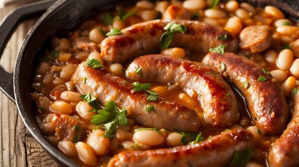 Italian Sausage and White Bean Cassoulet.  Food Illustration
