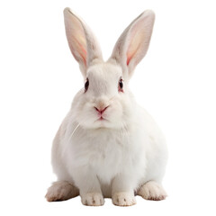 Cute white rabbit sitting and looking at camera isolated on transparent background