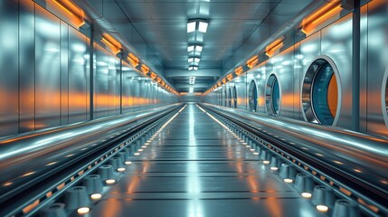 A maze of conveyor belts. Generative AI.