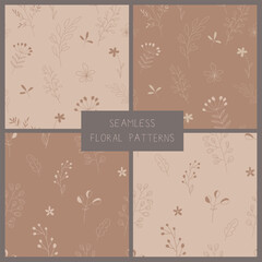 set of hand drawn floral patterns, line art flowers country core