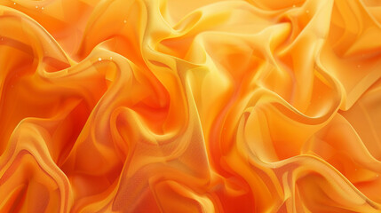 Textiles and textures. Crumpled orange organza drapery close-up. The background fabric. Orange...