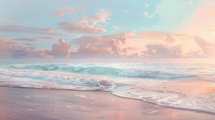 Serene Beach Sunset with Pastel Sky and Gentle Waves
