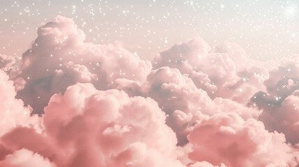 Fototapeta premium Dreamy Pink Cloudscape with Sparkling Stars - Serene Skyscape