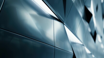 Futuristic Geometric Facade with Metallic Finish in Blue Tones
