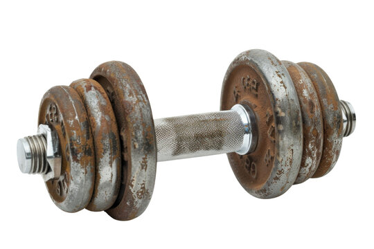 Two silver dumbbells with silver handles isolated on transparent background