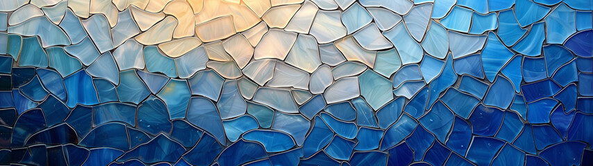 Glossy Scalloped Tiles in Gradient Blue - obrazy, fototapety, plakaty