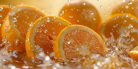 Vibrant Citrus Explosion: Orange Fruits and Juice Splash on White Background, created with Generative AI technology