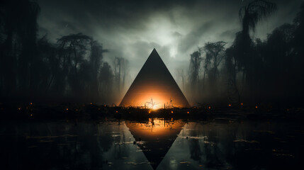 Eerie Shadows in the Mist: A Sinister Scene Unfolds in the Swamp, created with Generative AI technology