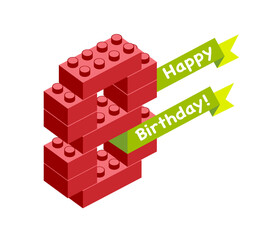 Vector congratulation card. Happy Birthday. Eight (8) years - 753790520