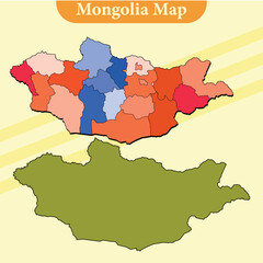Vector Mongolia map vector with regions and cities lines and full every region