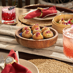 Mediterranean cuisine cheese balls with a soothing background