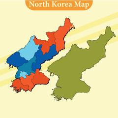 Vector North Korea map vector with regions and cities lines and full every region