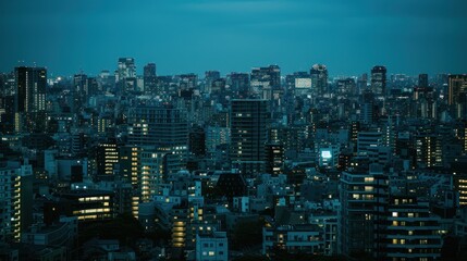 a view of a city at night from the top of a tall building in the middle of a large city.