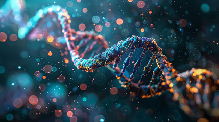 Human cell biology DNA strands molecular structure illustration - obrazy, fototapety, plakaty