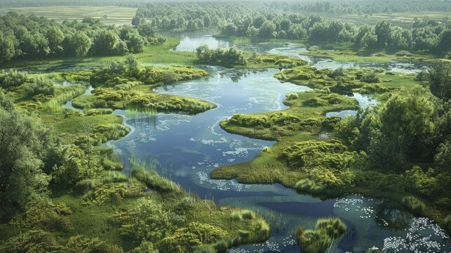 A digital illustration showcasing the importance of conserving peatlands for carbon storage and biodiversity.