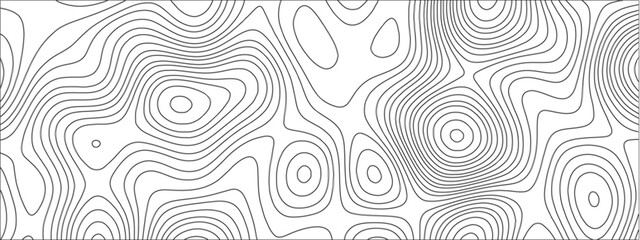 Abstract Topographic line art background. Mountain topographic terrain map background with white shape lines.Geographic map conceptual design.Black on white contour height lines.