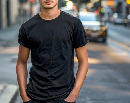 male in black  t-shirt on city street 