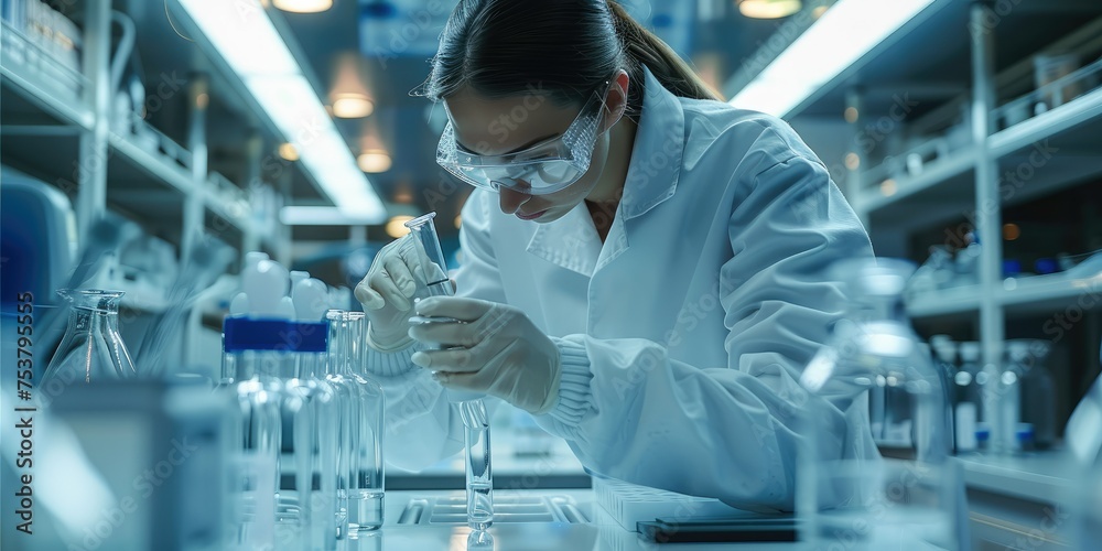 Poster medical science and biotechnology, scientists are experimenting genetic research and biotech science