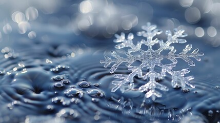 snowflake symbol melting into water, representing the loss of winter cold due to global warming.