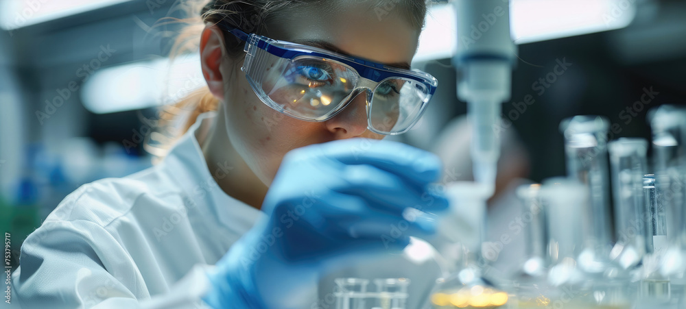 Poster medical science and biotechnology, scientists are experimenting genetic research and biotech science