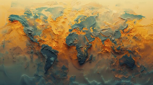 A digital map illustrates global warming by displaying temperature hotspots over decades, showcasing the extent of climate change.