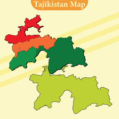 Vector Tajikistan map vector with regions and cities lines and full every region