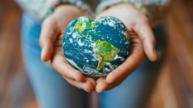 Heart-shaped earth in hands. blue and green hues, symbolizing Donate Life. Donate Life Blue and Green Day