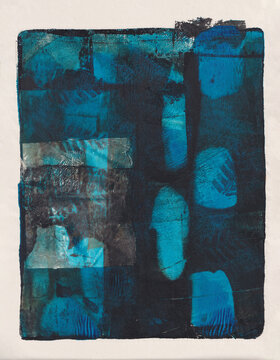 Blue toned gel printed acrylic abstract