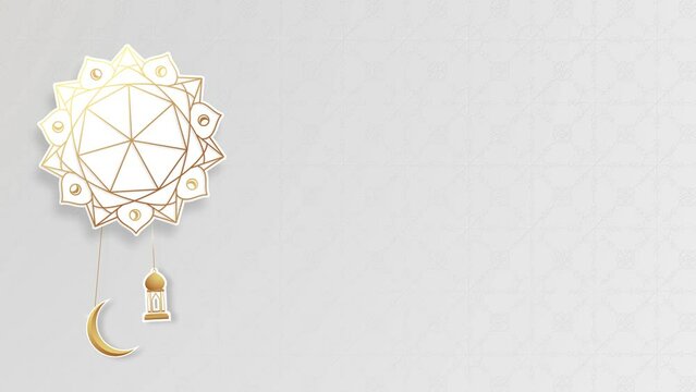 animated ramadan background with golden crescent, lantern and mandala ornament, ramadan kareem 4K footage.